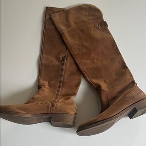 Brown Nubuck Leather Knee-High Boots